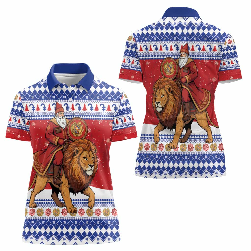 Armenia Christmas Women Polo Shirt Santa Riding Lion - Wonder Print Shop