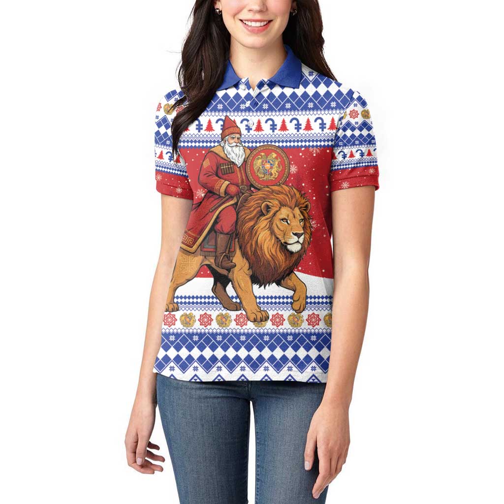 Armenia Christmas Women Polo Shirt Santa Riding Lion - Wonder Print Shop