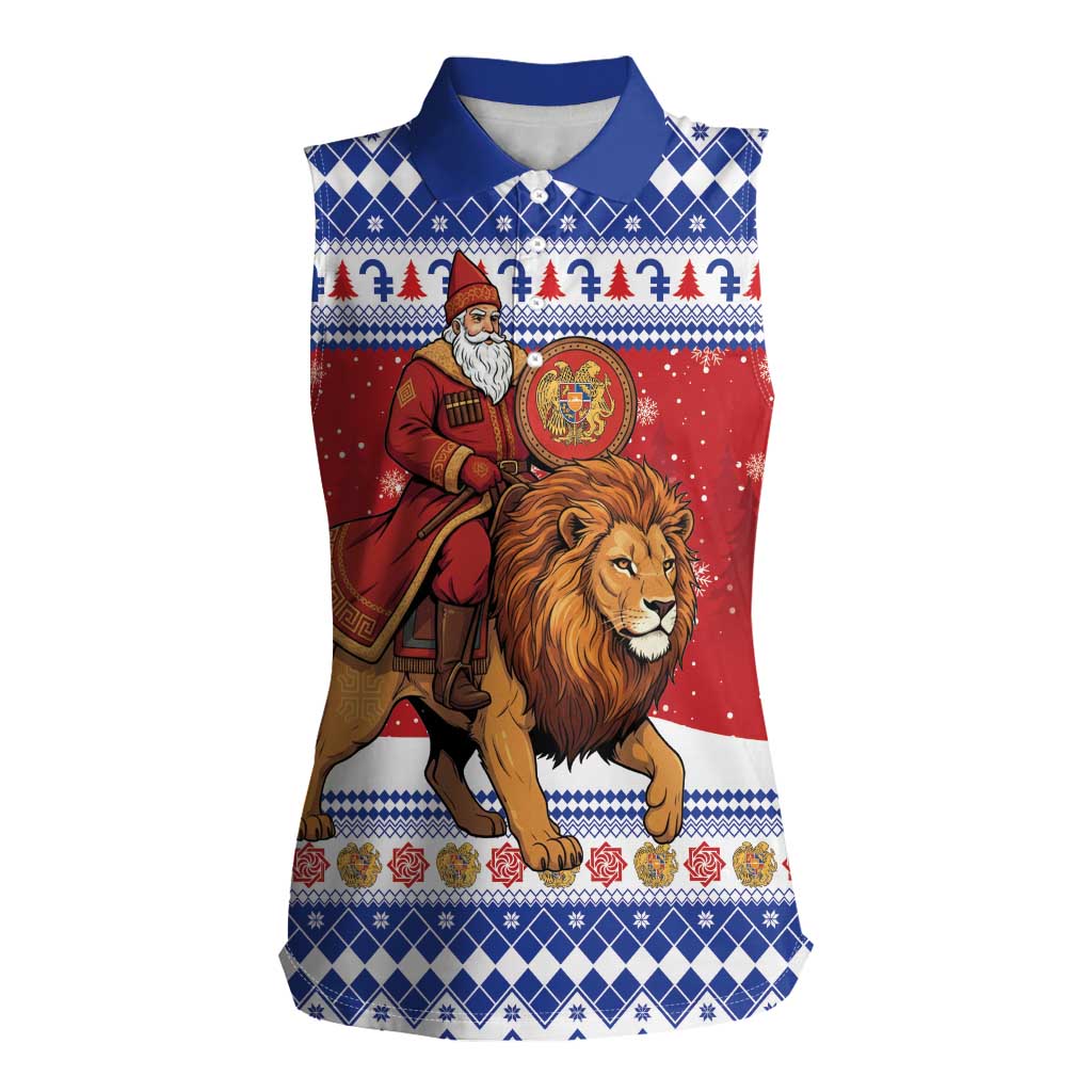 Armenia Christmas Women Sleeveless Polo Shirt Santa Riding Lion - Wonder Print Shop