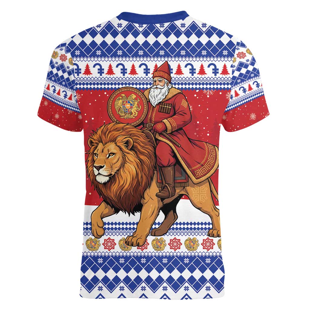 Armenia Christmas Women V-Neck T-Shirt Santa Riding Lion - Wonder Print Shop