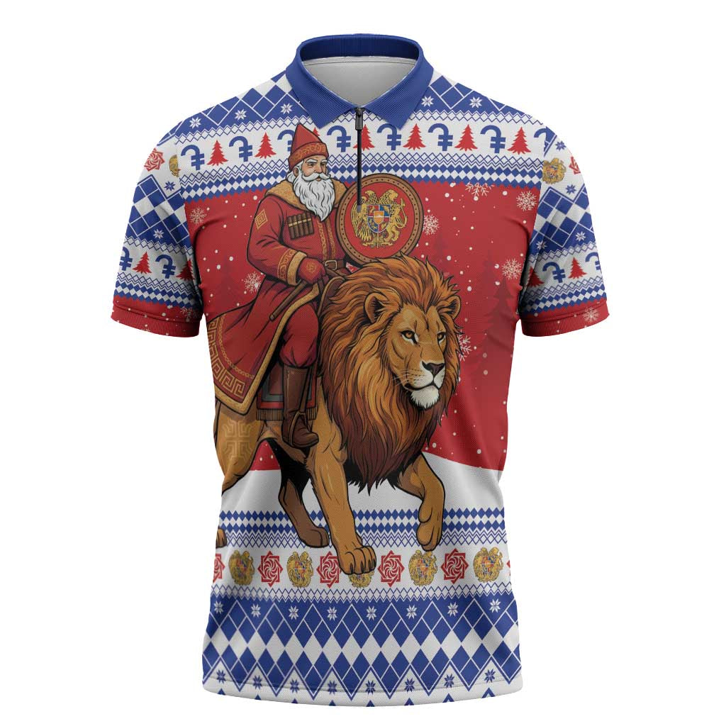 Armenia Christmas Zipper Polo Shirt Santa Riding Lion - Wonder Print Shop