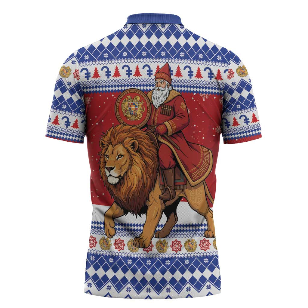 Armenia Christmas Zipper Polo Shirt Santa Riding Lion - Wonder Print Shop