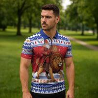 Armenia Christmas Zipper Polo Shirt Santa Riding Lion - Wonder Print Shop