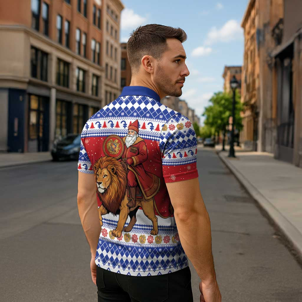 Armenia Christmas Zipper Polo Shirt Santa Riding Lion - Wonder Print Shop