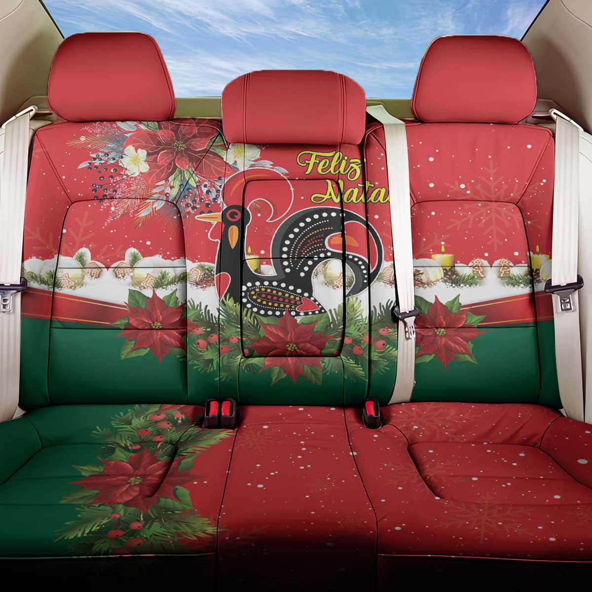 Portugal Christmas Back Car Seat Cover Rooster of Barcelos Christmas Lightning Art - Wonder Print Shop