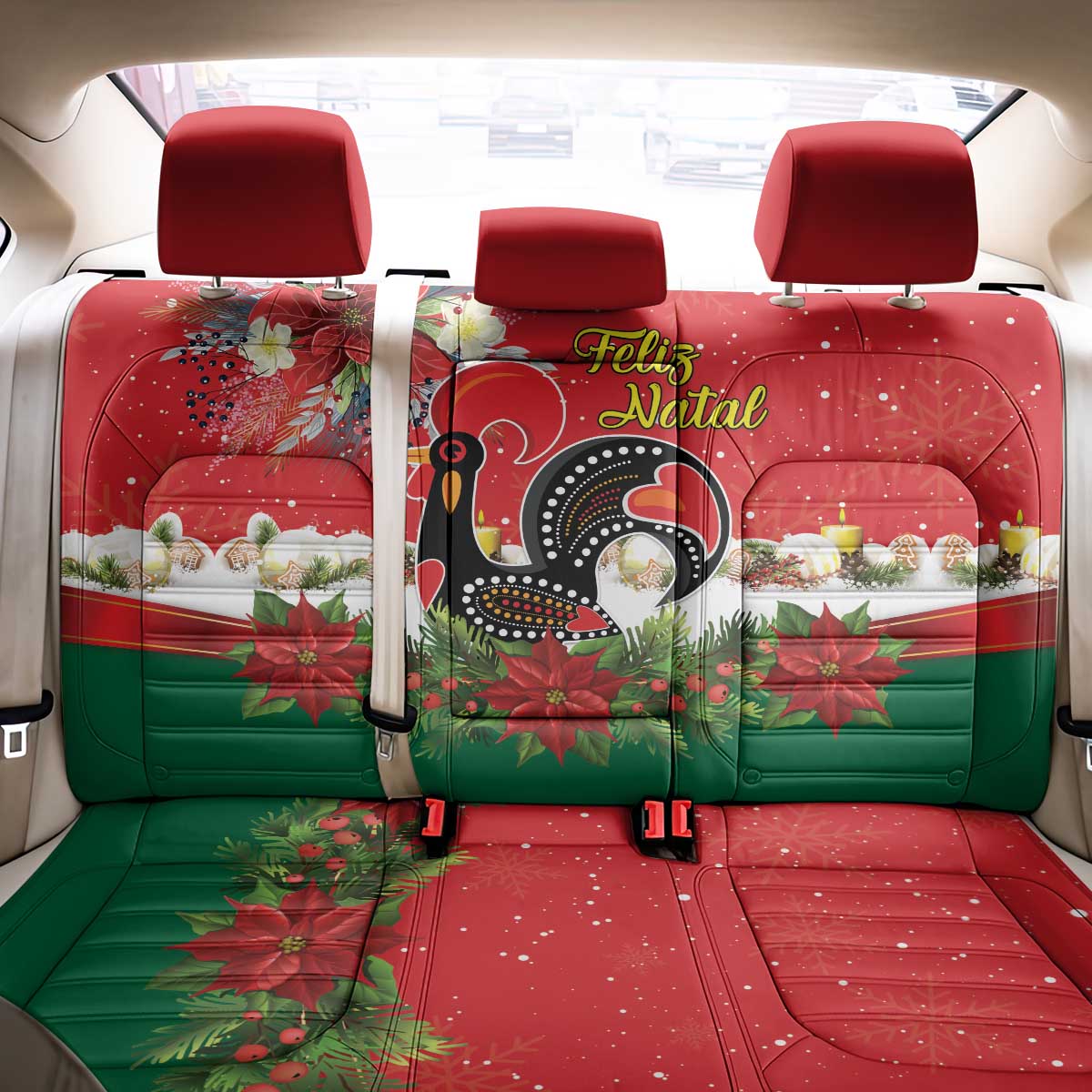 Portugal Christmas Back Car Seat Cover Rooster of Barcelos Christmas Lightning Art - Wonder Print Shop