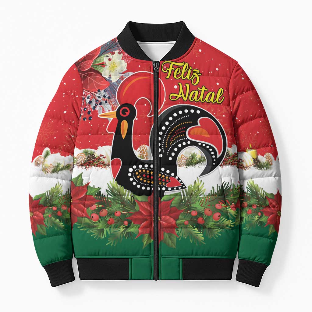 Portugal Christmas Bomber Puffer Jacket Rooster of Barcelos Christmas Lightning Art - Wonder Print Shop