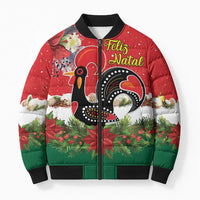 Portugal Christmas Bomber Puffer Jacket Rooster of Barcelos Christmas Lightning Art - Wonder Print Shop