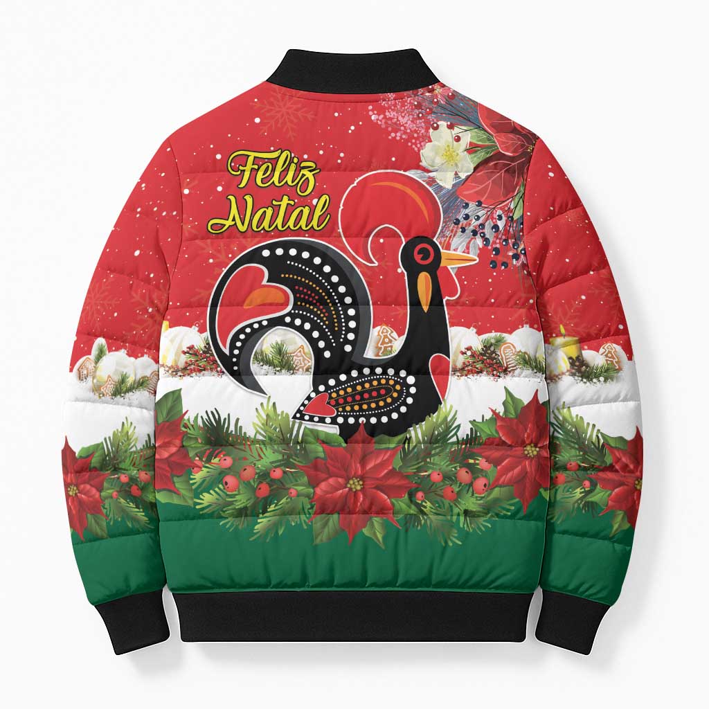 Portugal Christmas Bomber Puffer Jacket Rooster of Barcelos Christmas Lightning Art - Wonder Print Shop