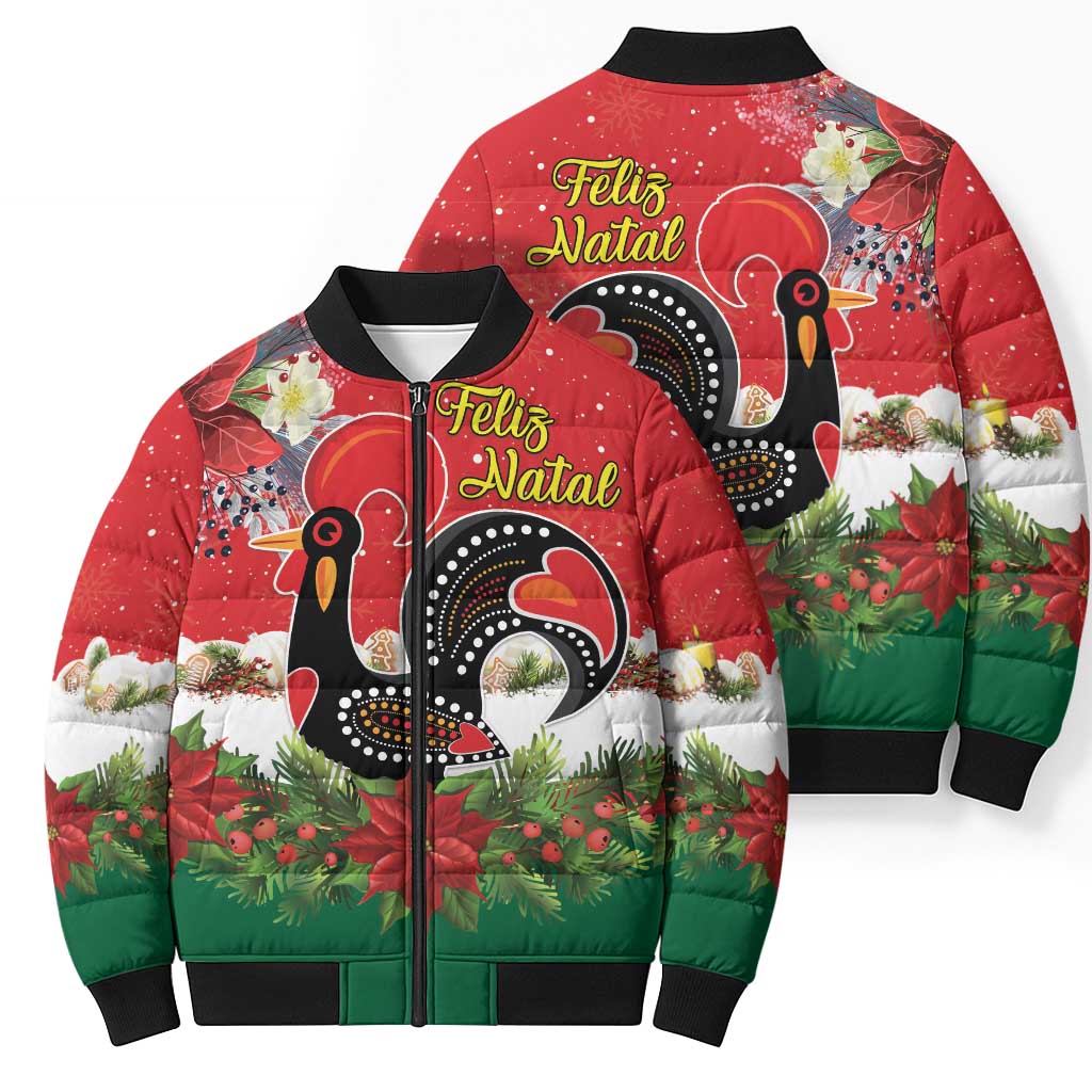 Portugal Christmas Bomber Puffer Jacket Rooster of Barcelos Christmas Lightning Art - Wonder Print Shop