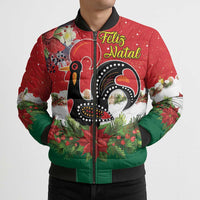 Portugal Christmas Bomber Puffer Jacket Rooster of Barcelos Christmas Lightning Art - Wonder Print Shop