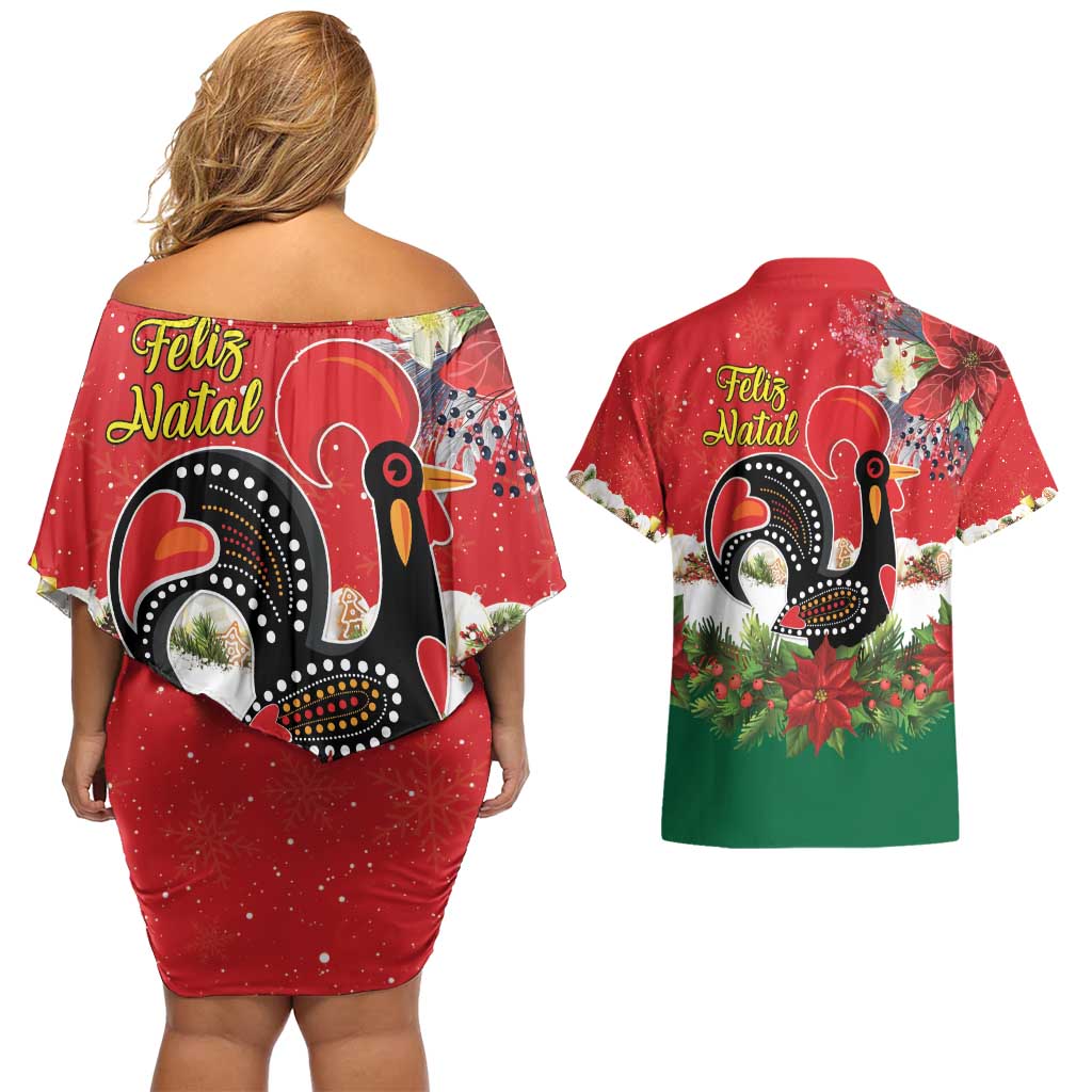 Portugal Christmas Couples Matching Off Shoulder Short Dress and Hawaiian Shirt Rooster of Barcelos Christmas Lightning Art - Wonder Print Shop