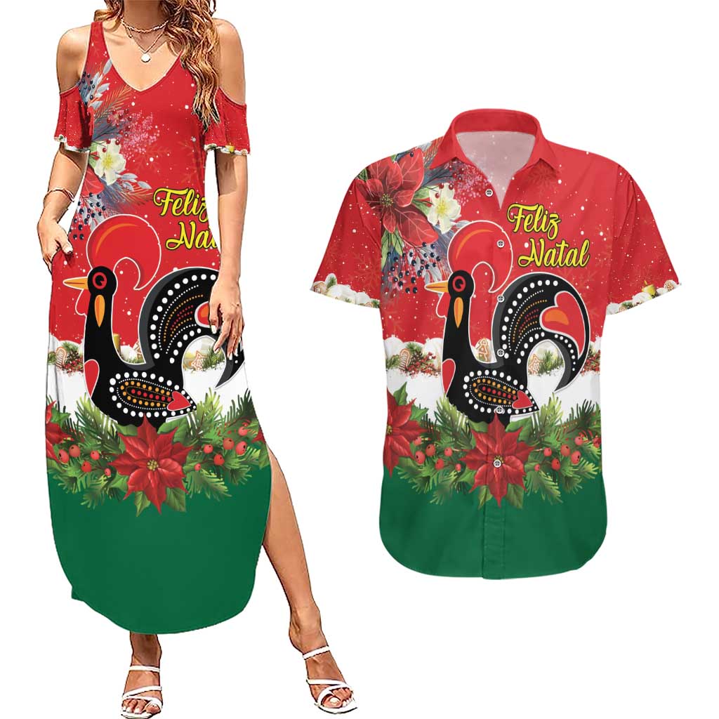 Portugal Christmas Couples Matching Summer Maxi Dress and Hawaiian Shirt Rooster of Barcelos Christmas Lightning Art - Wonder Print Shop