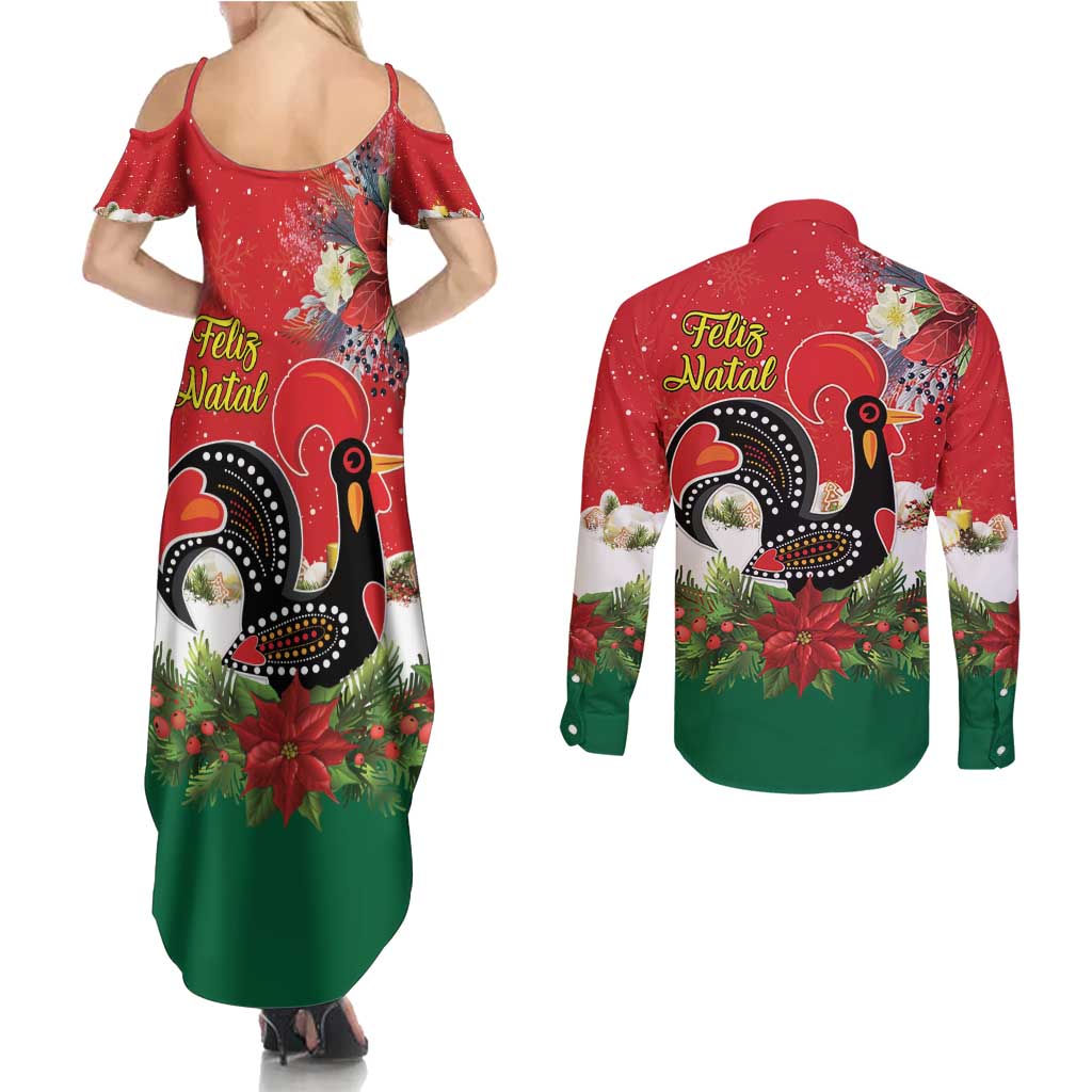 Portugal Christmas Couples Matching Summer Maxi Dress and Long Sleeve Button Shirt Rooster of Barcelos Christmas Lightning Art - Wonder Print Shop