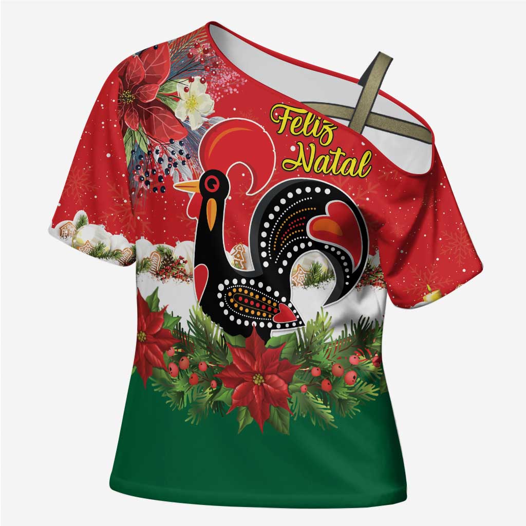 Portugal Christmas Cross Shoulder Shirt Rooster of Barcelos Christmas Lightning Art - Wonder Print Shop