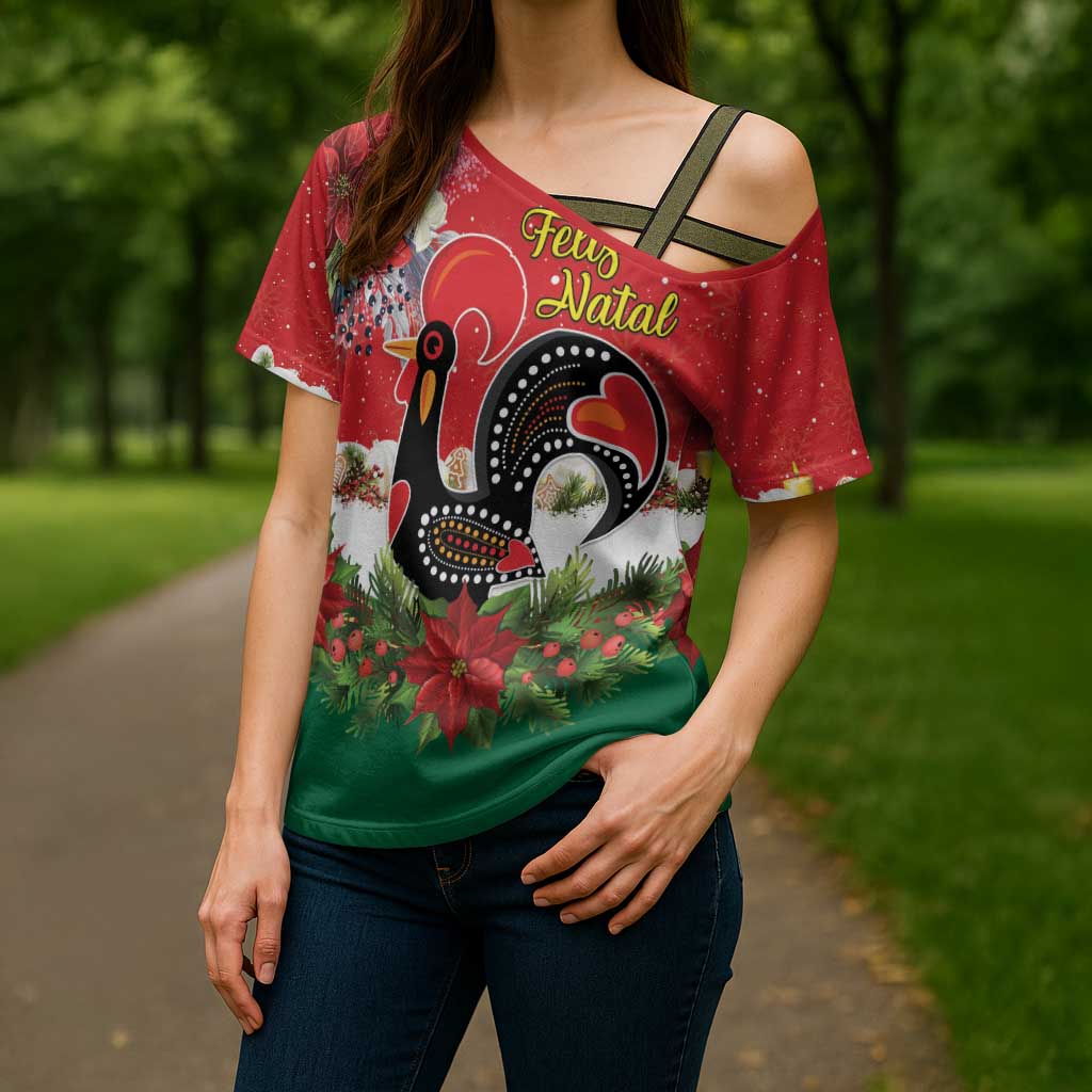 Portugal Christmas Cross Shoulder Shirt Rooster of Barcelos Christmas Lightning Art - Wonder Print Shop