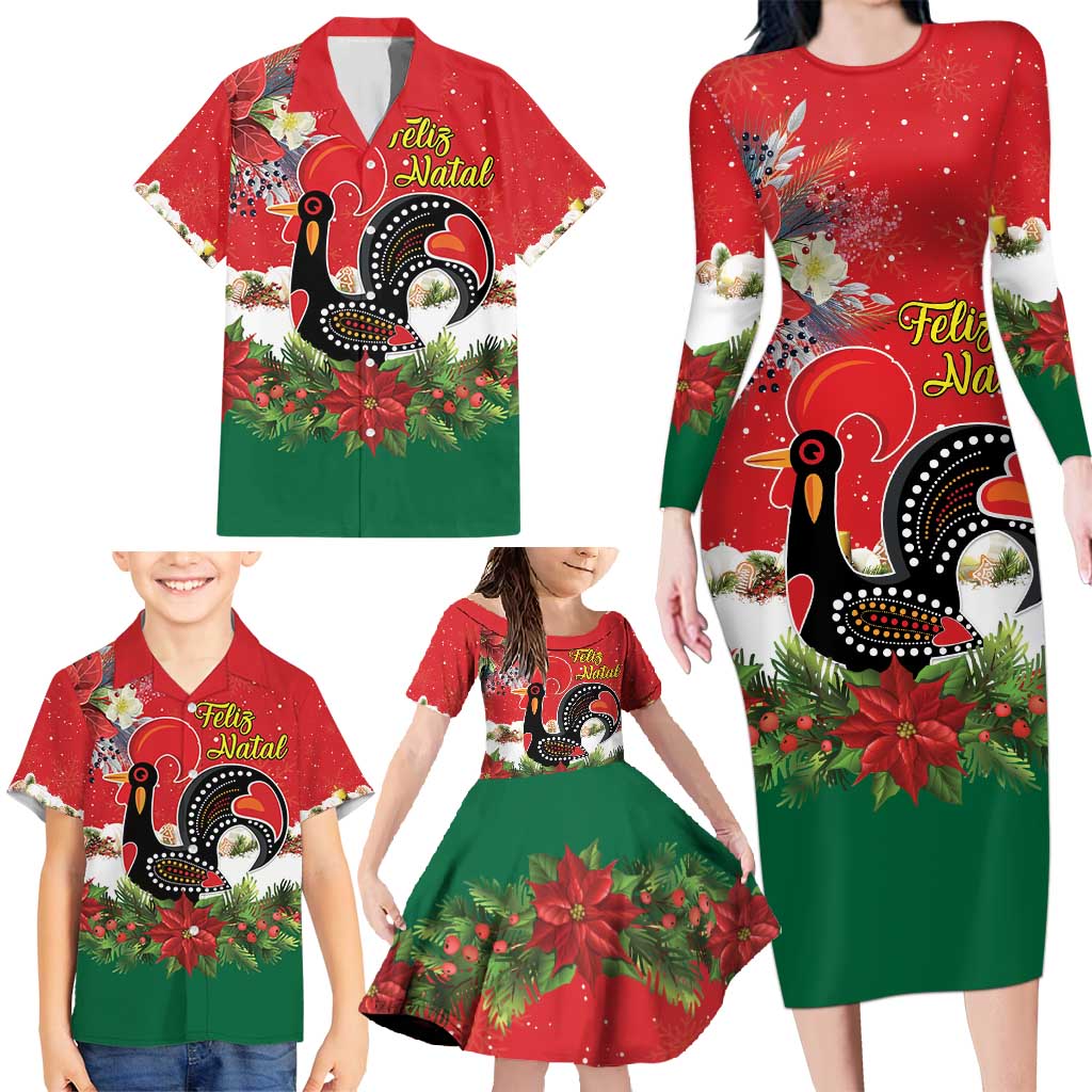 Portugal Christmas Family Matching Long Sleeve Bodycon Dress and Hawaiian Shirt Rooster of Barcelos Christmas Lightning Art - Wonder Print Shop