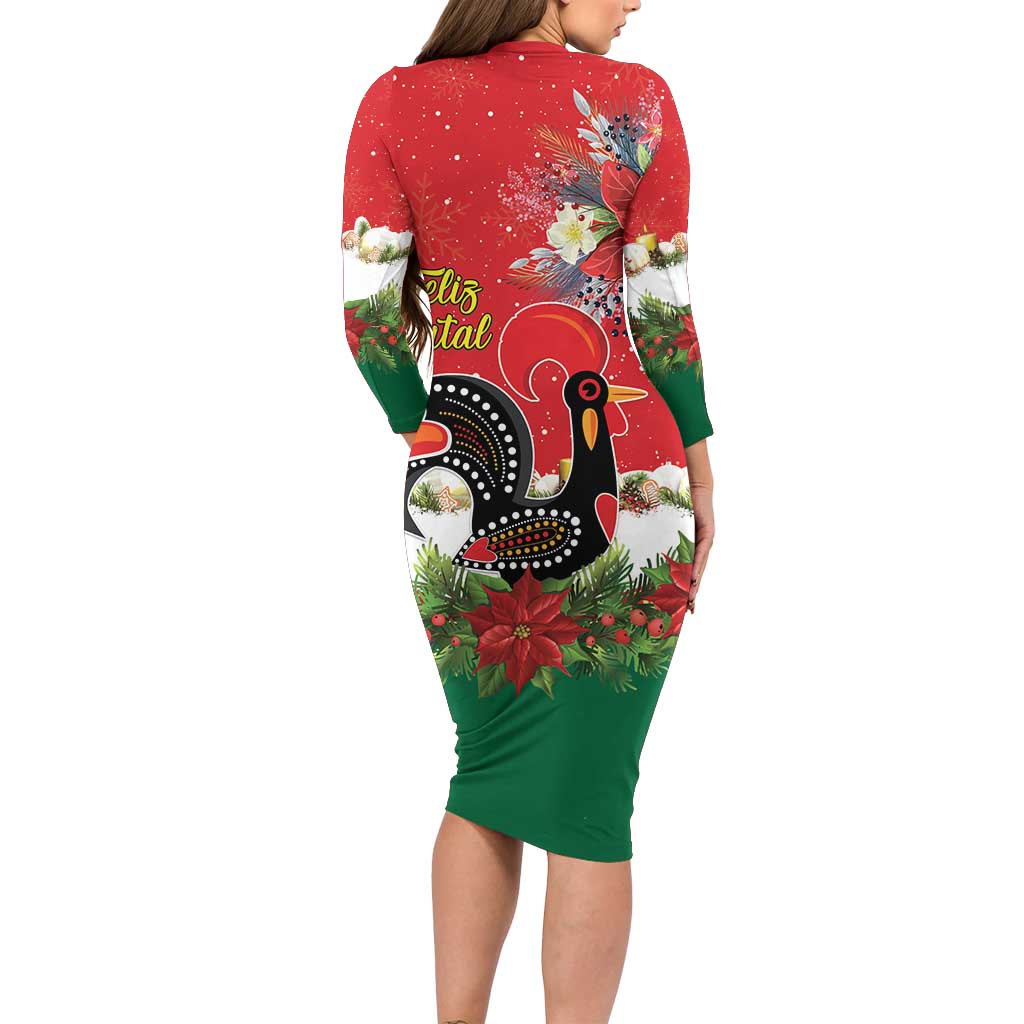 Portugal Christmas Family Matching Long Sleeve Bodycon Dress and Hawaiian Shirt Rooster of Barcelos Christmas Lightning Art - Wonder Print Shop