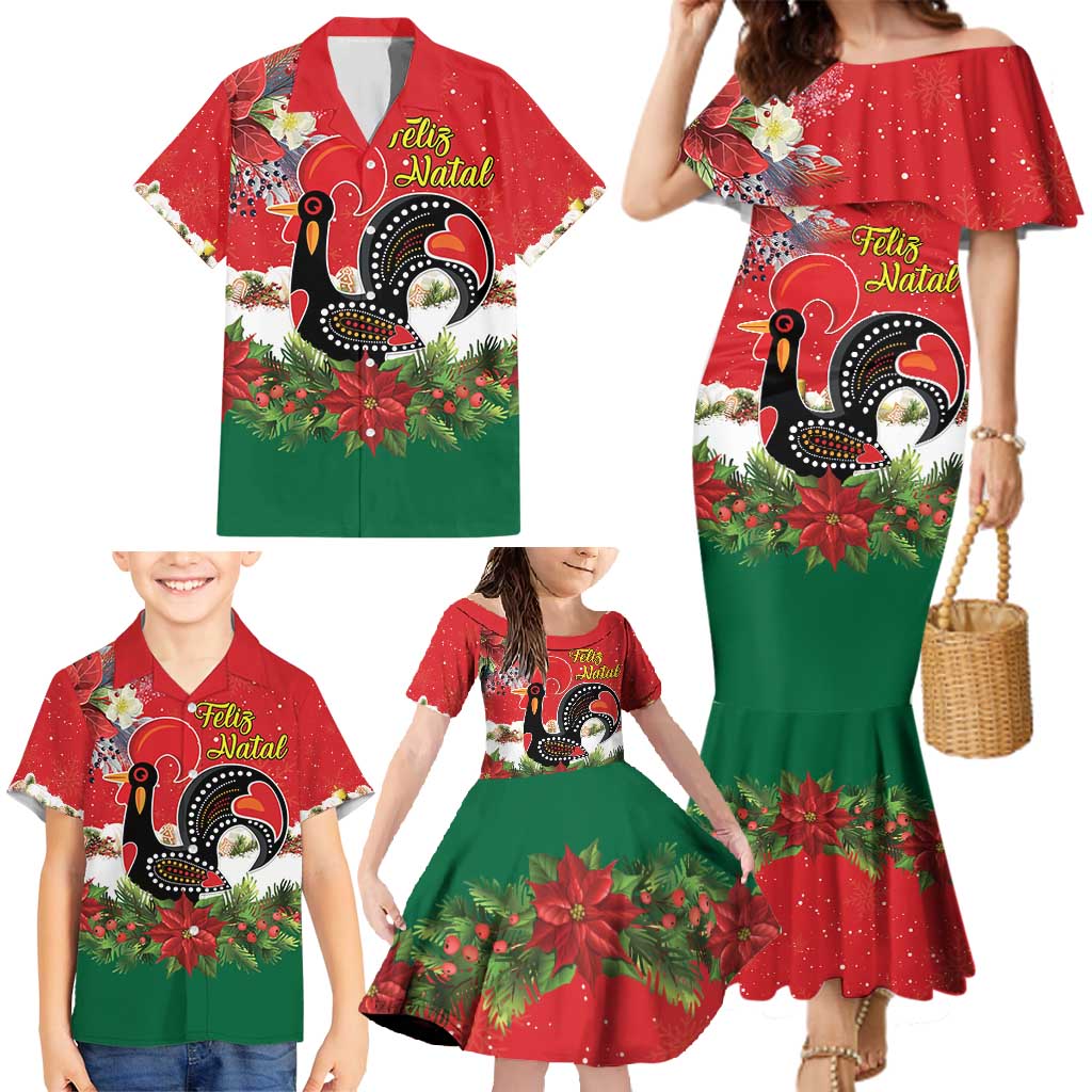 Portugal Christmas Family Matching Mermaid Dress and Hawaiian Shirt Rooster of Barcelos Christmas Lightning Art - Wonder Print Shop