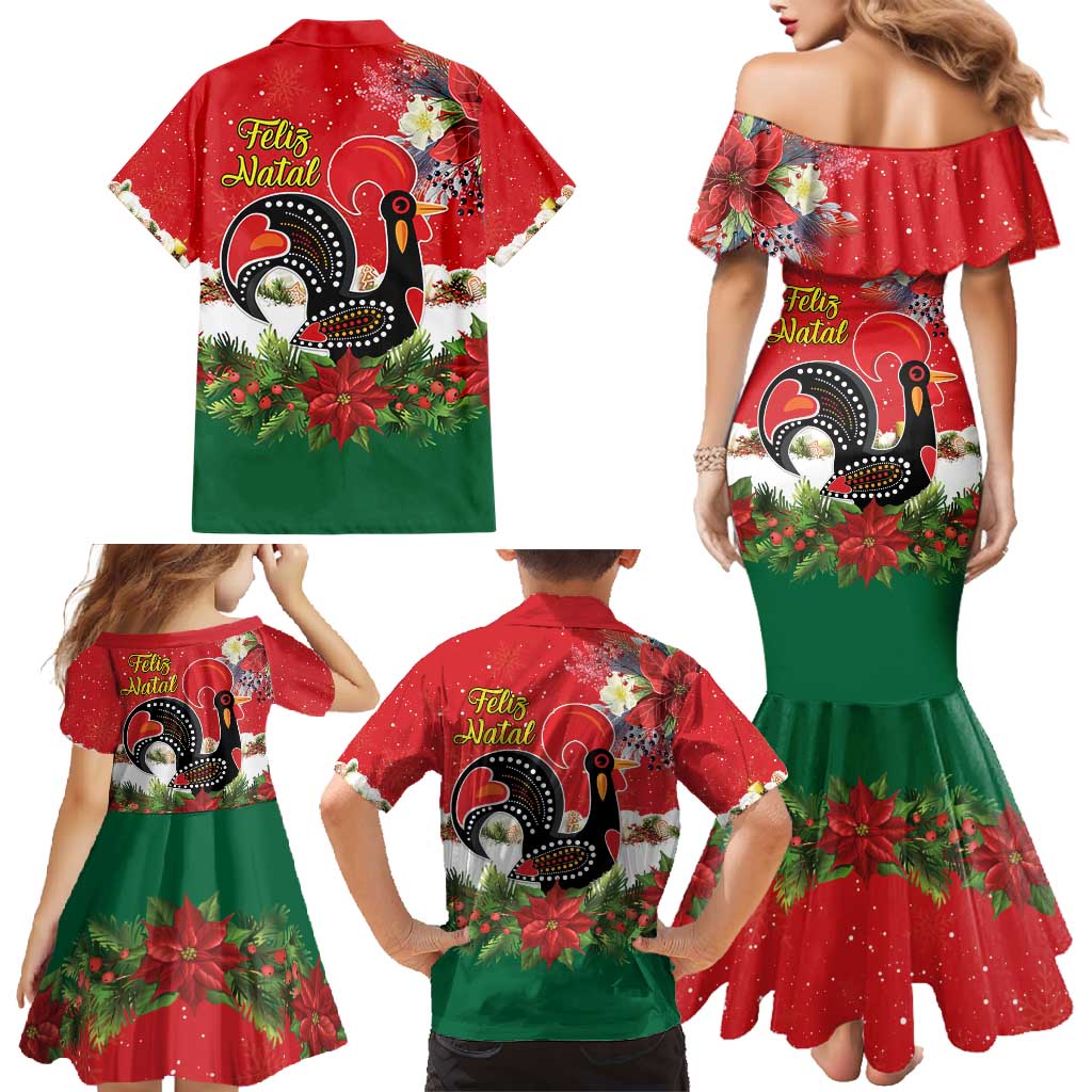 Portugal Christmas Family Matching Mermaid Dress and Hawaiian Shirt Rooster of Barcelos Christmas Lightning Art - Wonder Print Shop