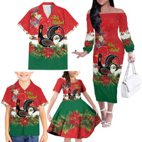 Portugal Christmas Family Matching Off The Shoulder Long Sleeve Dress and Hawaiian Shirt Rooster of Barcelos Christmas Lightning Art - Wonder Print Shop