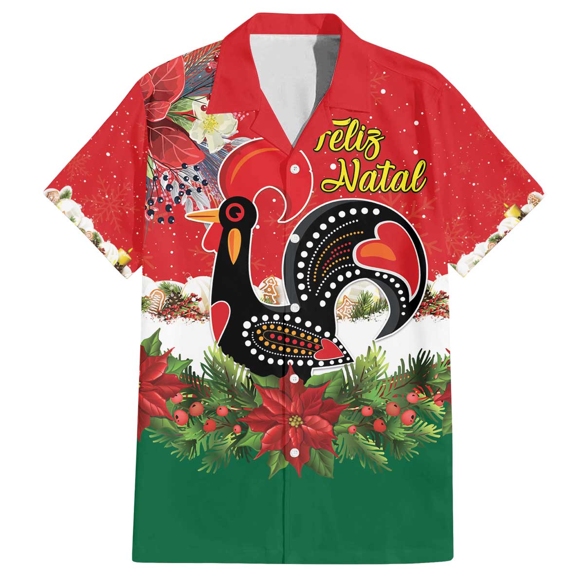 Portugal Christmas Family Matching Off The Shoulder Long Sleeve Dress and Hawaiian Shirt Rooster of Barcelos Christmas Lightning Art - Wonder Print Shop