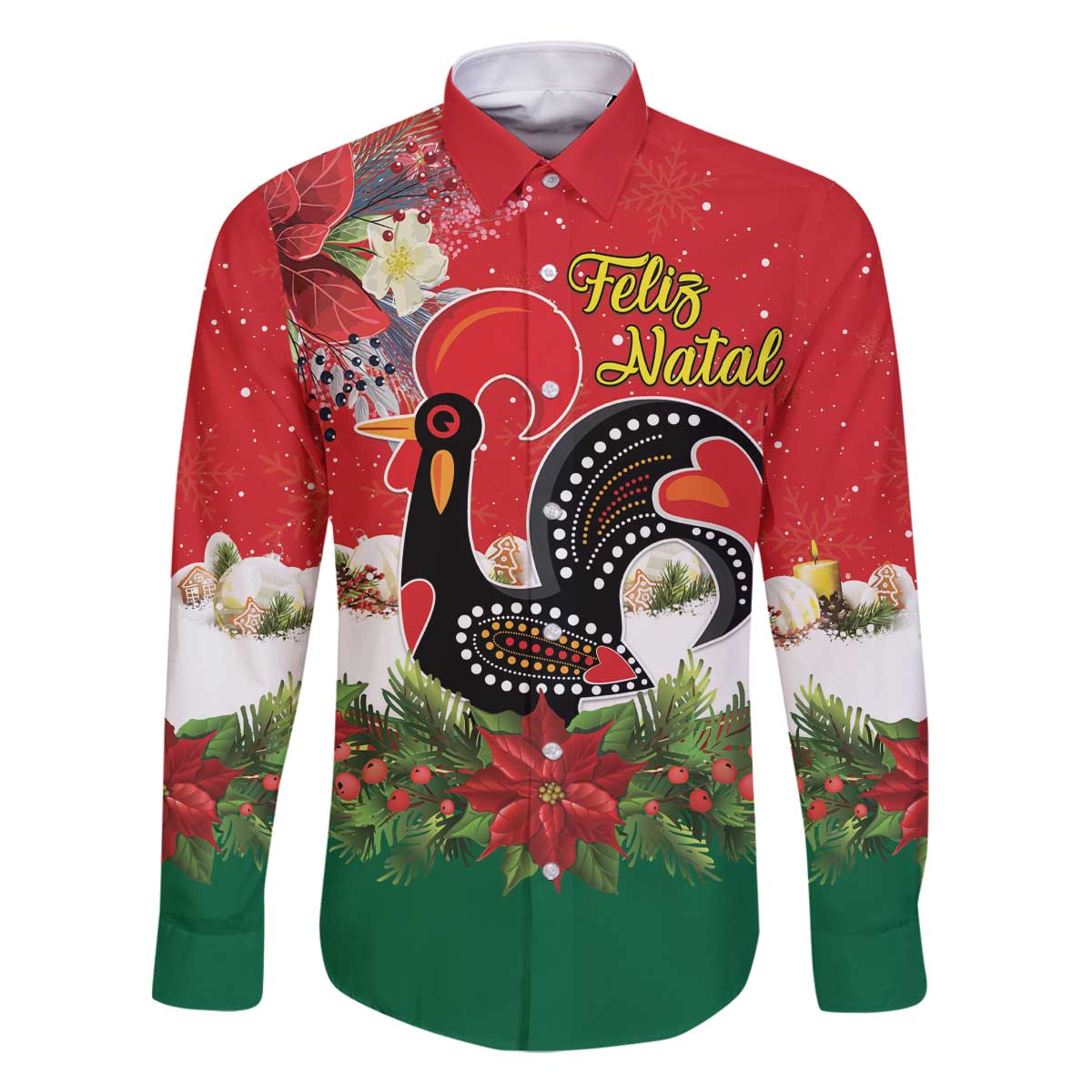 Portugal Christmas Family Matching Off The Shoulder Long Sleeve Dress and Hawaiian Shirt Rooster of Barcelos Christmas Lightning Art - Wonder Print Shop