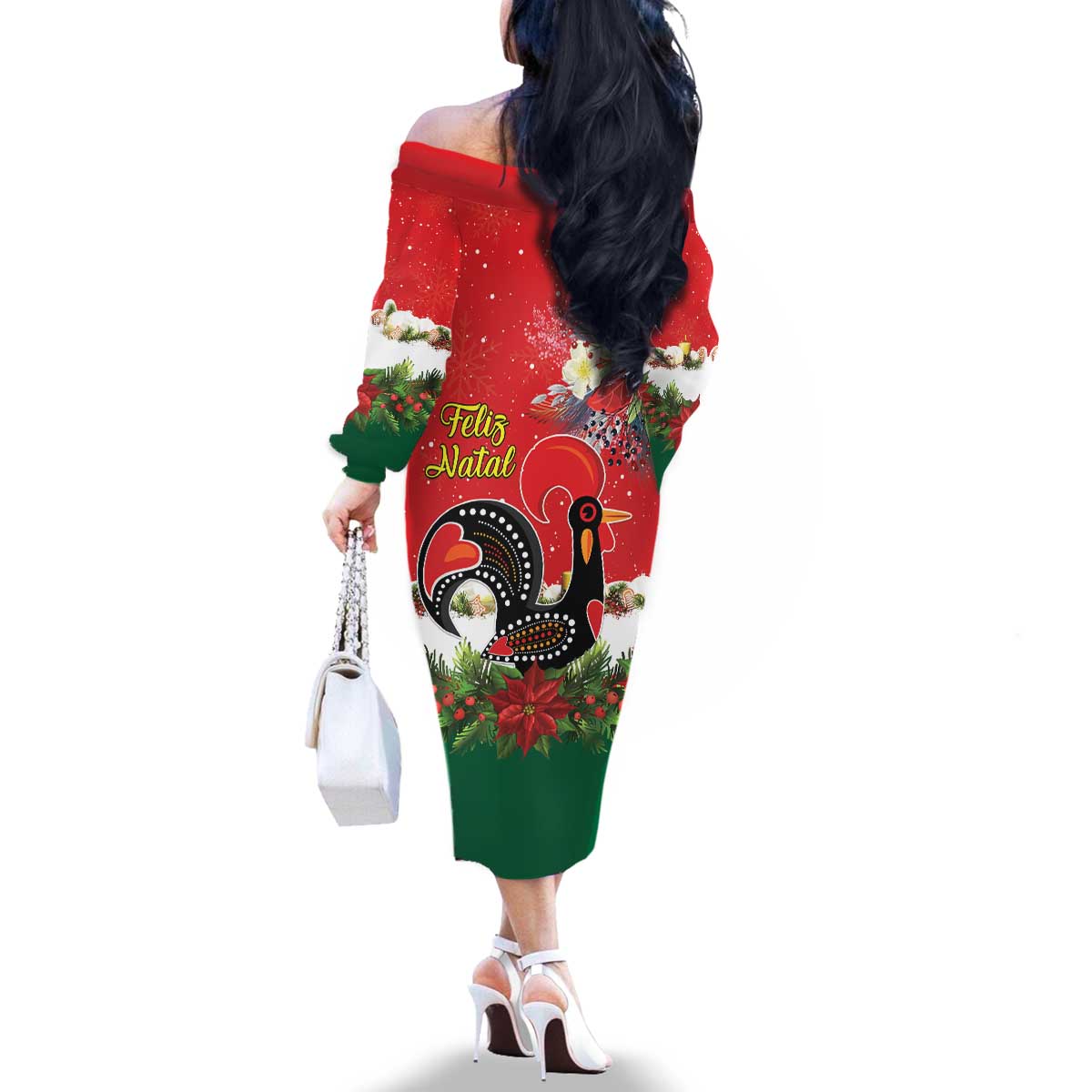 Portugal Christmas Family Matching Off The Shoulder Long Sleeve Dress and Hawaiian Shirt Rooster of Barcelos Christmas Lightning Art - Wonder Print Shop