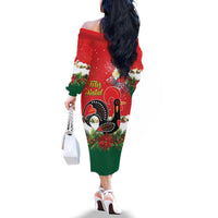 Portugal Christmas Family Matching Off The Shoulder Long Sleeve Dress and Hawaiian Shirt Rooster of Barcelos Christmas Lightning Art - Wonder Print Shop