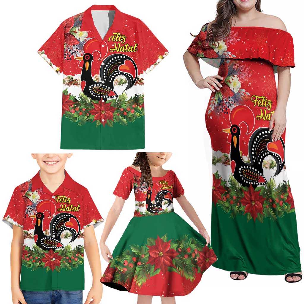 Portugal Christmas Family Matching Off Shoulder Maxi Dress and Hawaiian Shirt Rooster of Barcelos Christmas Lightning Art - Wonder Print Shop