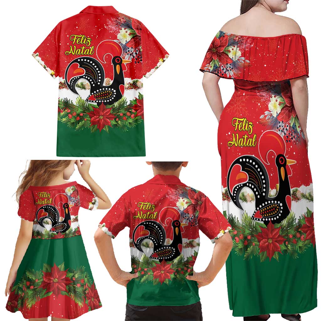 Portugal Christmas Family Matching Off Shoulder Maxi Dress and Hawaiian Shirt Rooster of Barcelos Christmas Lightning Art - Wonder Print Shop