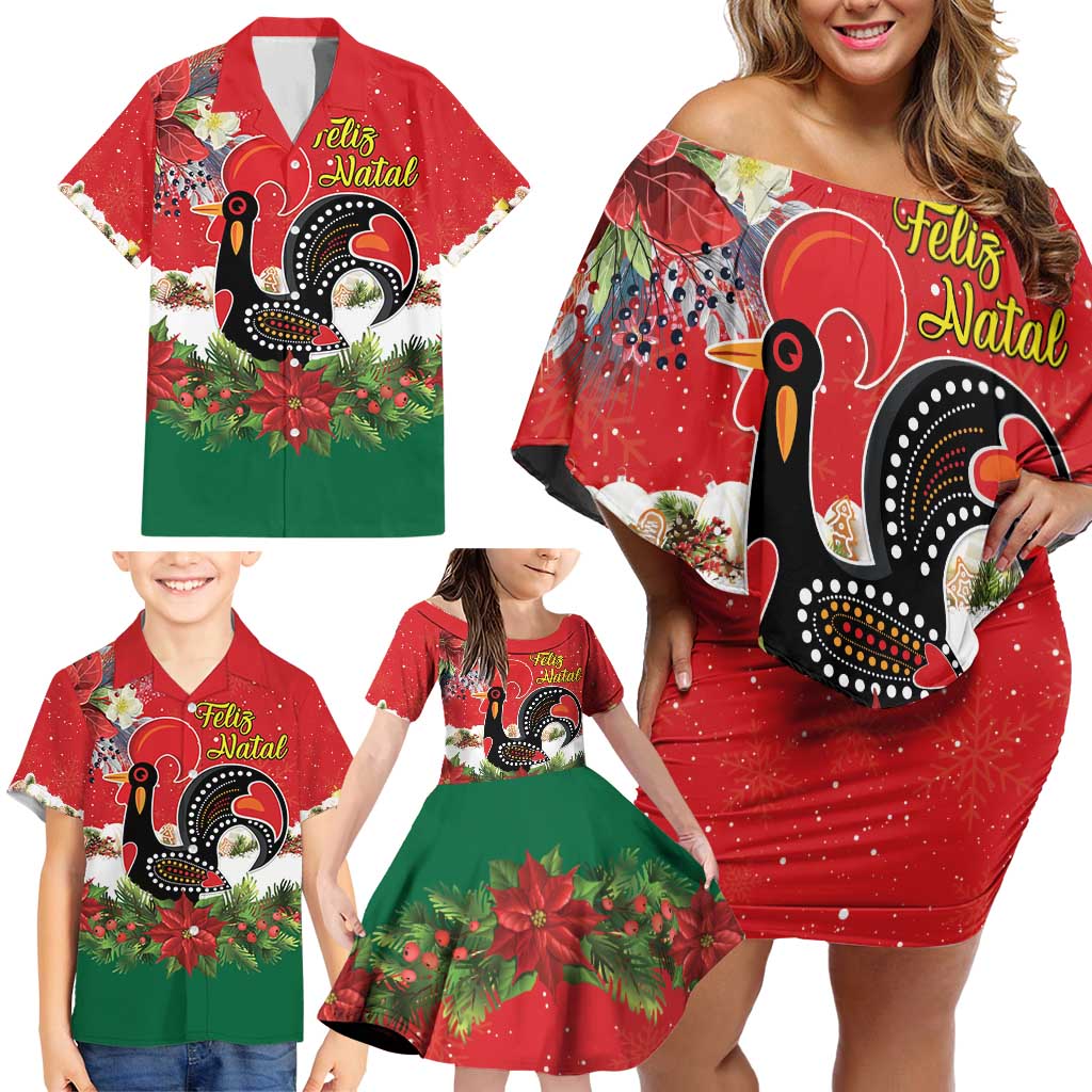 Portugal Christmas Family Matching Off Shoulder Short Dress and Hawaiian Shirt Rooster of Barcelos Christmas Lightning Art - Wonder Print Shop