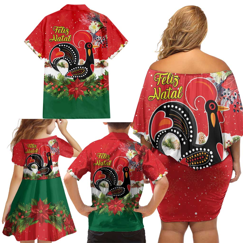 Portugal Christmas Family Matching Off Shoulder Short Dress and Hawaiian Shirt Rooster of Barcelos Christmas Lightning Art - Wonder Print Shop