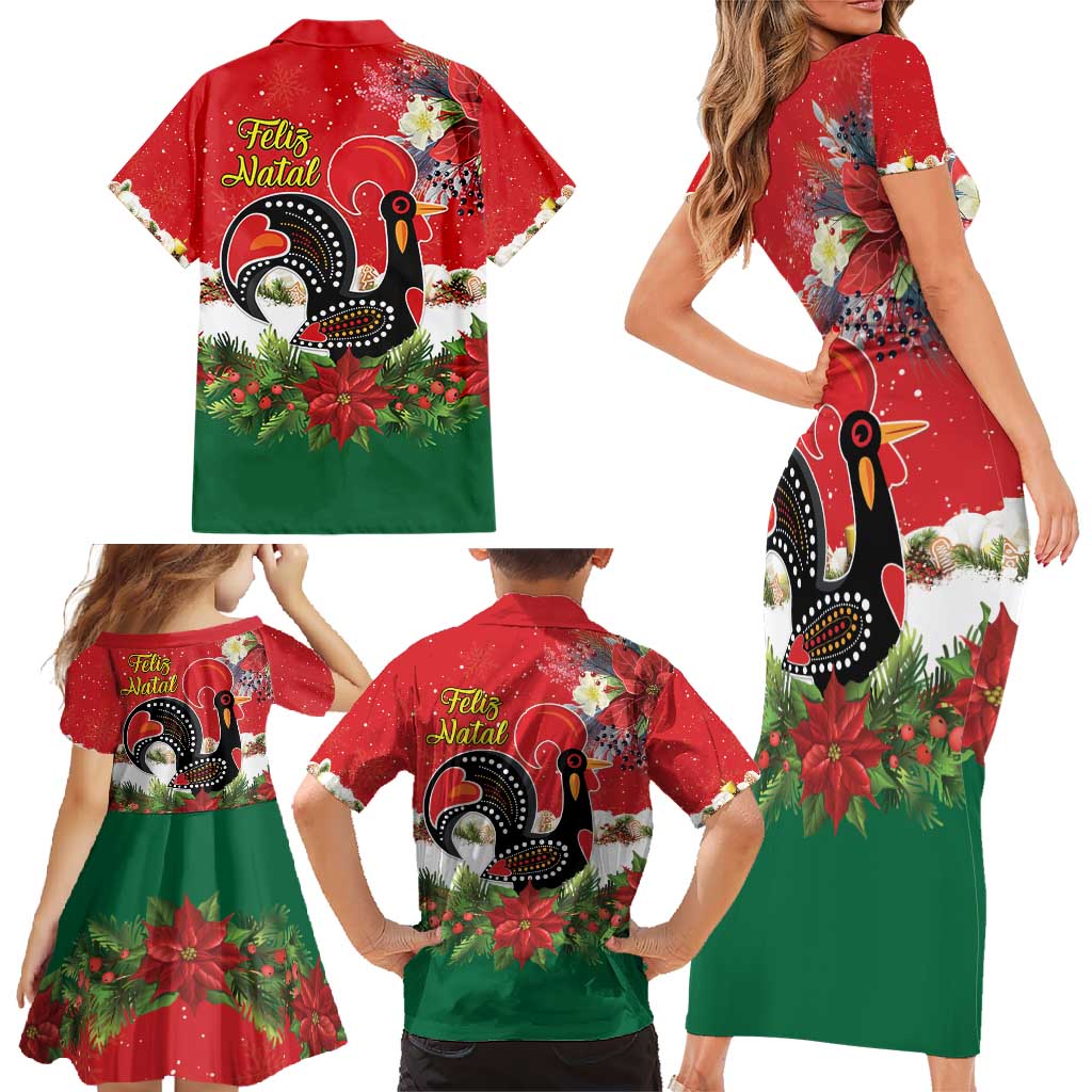 Portugal Christmas Family Matching Short Sleeve Bodycon Dress and Hawaiian Shirt Rooster of Barcelos Christmas Lightning Art - Wonder Print Shop