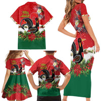 Portugal Christmas Family Matching Short Sleeve Bodycon Dress and Hawaiian Shirt Rooster of Barcelos Christmas Lightning Art - Wonder Print Shop