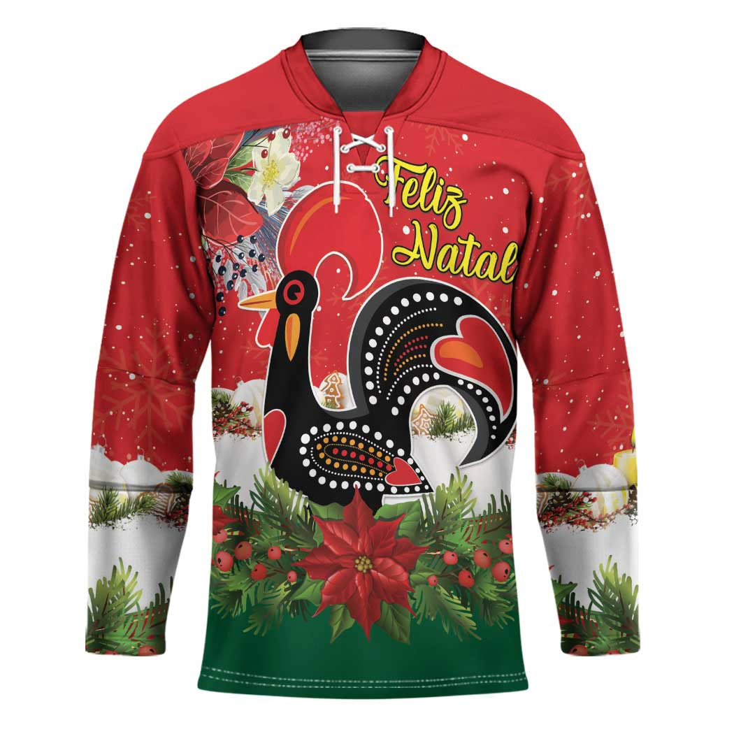 Portugal Christmas Hockey Jersey Rooster of Barcelos Christmas Lightning Art - Wonder Print Shop