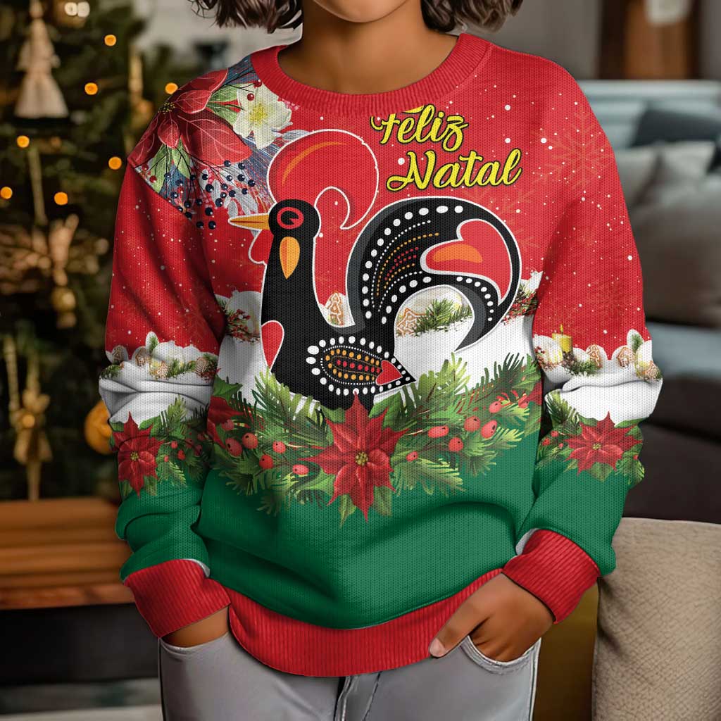 Portugal Christmas Kid Ugly Christmas Sweater Rooster of Barcelos Christmas Lightning Art - Wonder Print Shop