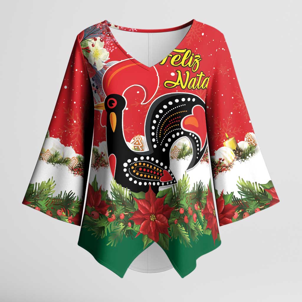 Portugal Christmas Kimono Sleeve Blouse Rooster of Barcelos Christmas Lightning Art - Wonder Print Shop
