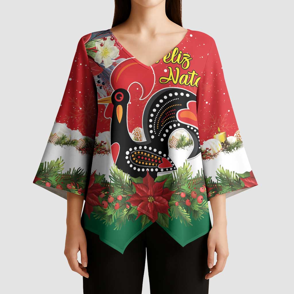 Portugal Christmas Kimono Sleeve Blouse Rooster of Barcelos Christmas Lightning Art - Wonder Print Shop