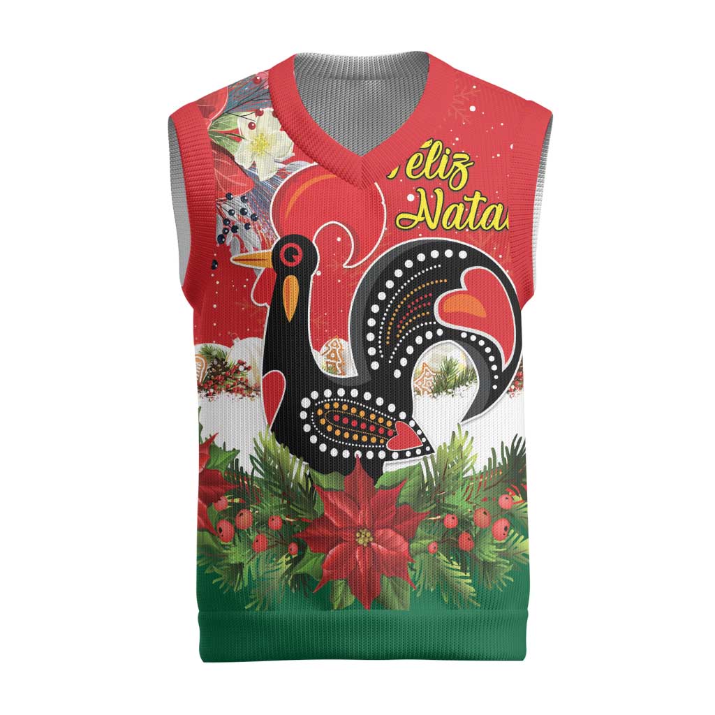 Portugal Christmas Knitted V-Neck Vest Rooster of Barcelos Christmas Lightning Art - Wonder Print Shop