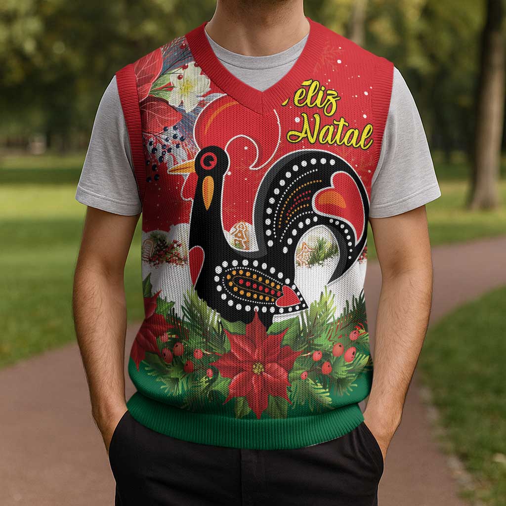 Portugal Christmas Knitted V-Neck Vest Rooster of Barcelos Christmas Lightning Art - Wonder Print Shop