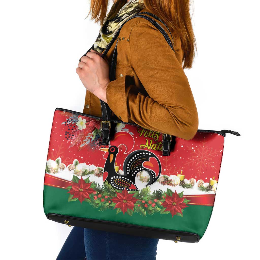 Portugal Christmas Leather Tote Bag Rooster of Barcelos Christmas Lightning Art - Wonder Print Shop