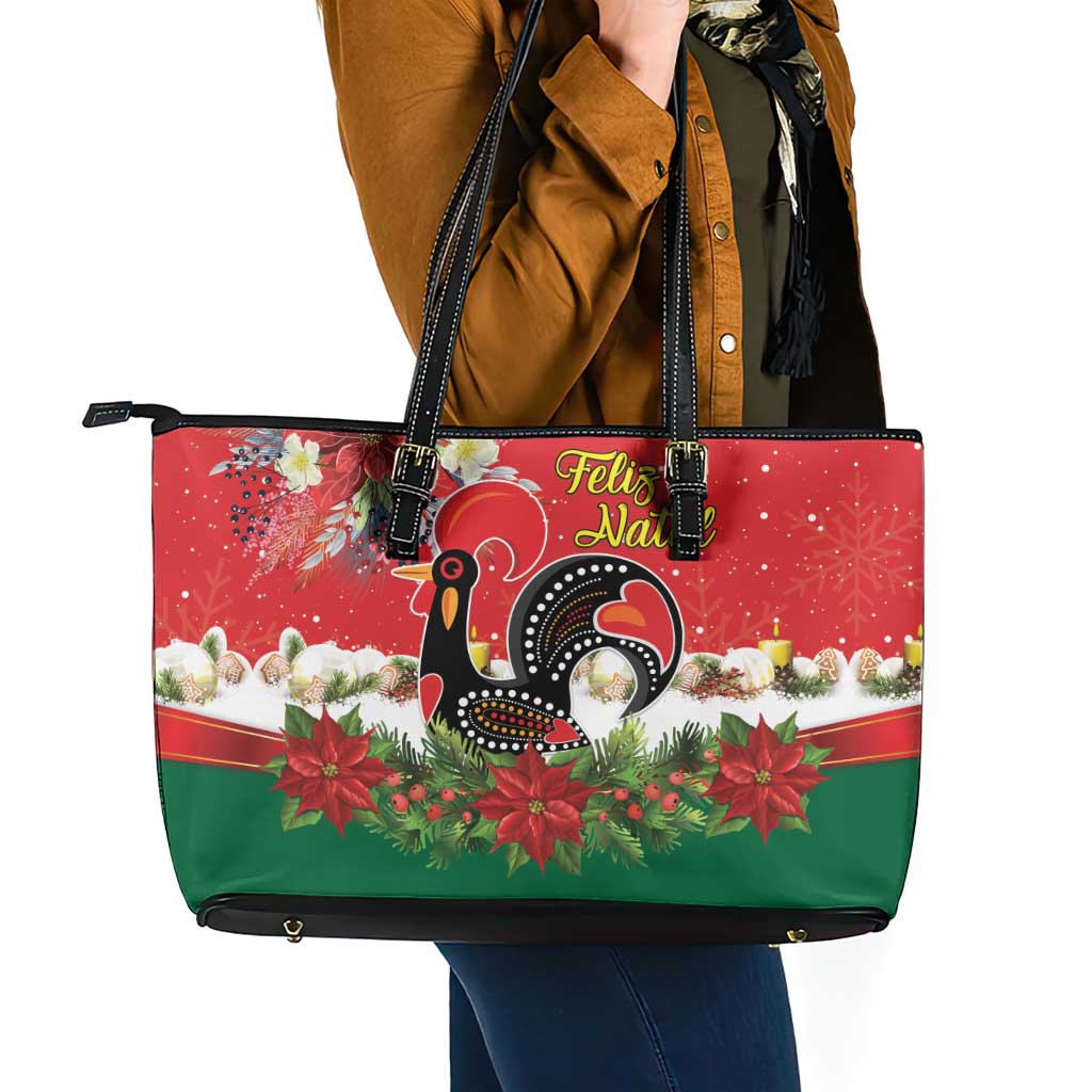 Portugal Christmas Leather Tote Bag Rooster of Barcelos Christmas Lightning Art - Wonder Print Shop