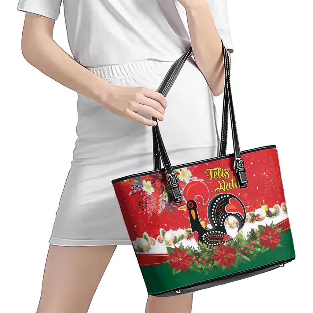 Portugal Christmas Leather Tote Bag Rooster of Barcelos Christmas Lightning Art - Wonder Print Shop