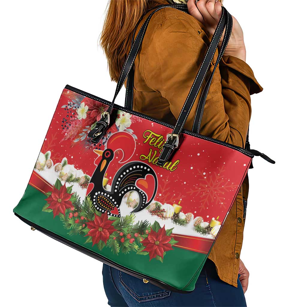 Portugal Christmas Leather Tote Bag Rooster of Barcelos Christmas Lightning Art - Wonder Print Shop