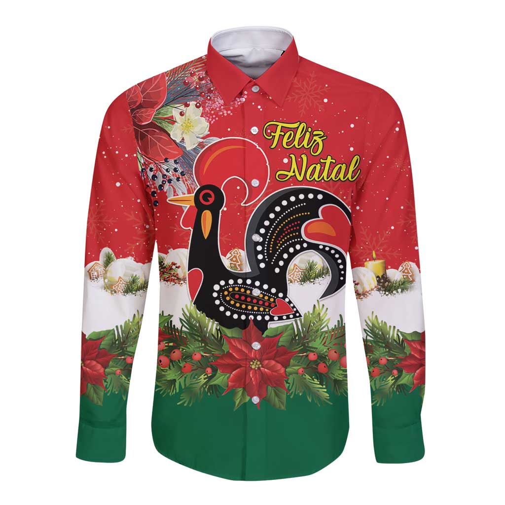 Portugal Christmas Long Sleeve Button Shirt Rooster of Barcelos Christmas Lightning Art - Wonder Print Shop