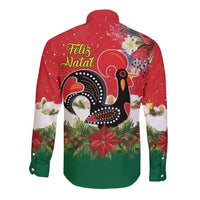 Portugal Christmas Long Sleeve Button Shirt Rooster of Barcelos Christmas Lightning Art - Wonder Print Shop