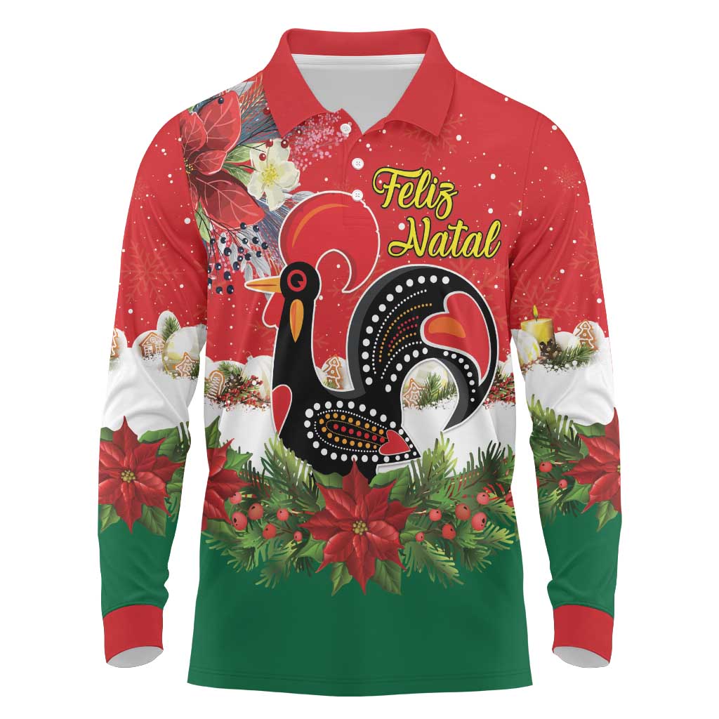 Portugal Christmas Long Sleeve Polo Shirt Rooster of Barcelos Christmas Lightning Art - Wonder Print Shop