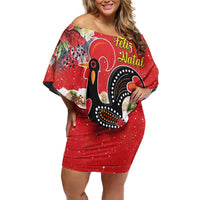 Portugal Christmas Off Shoulder Short Dress Rooster of Barcelos Christmas Lightning Art - Wonder Print Shop