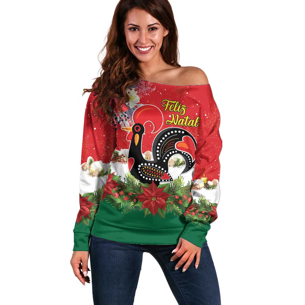 Portugal Christmas Off Shoulder Sweater Rooster of Barcelos Christmas Lightning Art - Wonder Print Shop